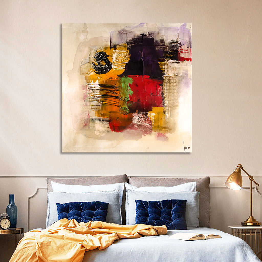 Bold Color Block Abstract with Black Circle Wall Art