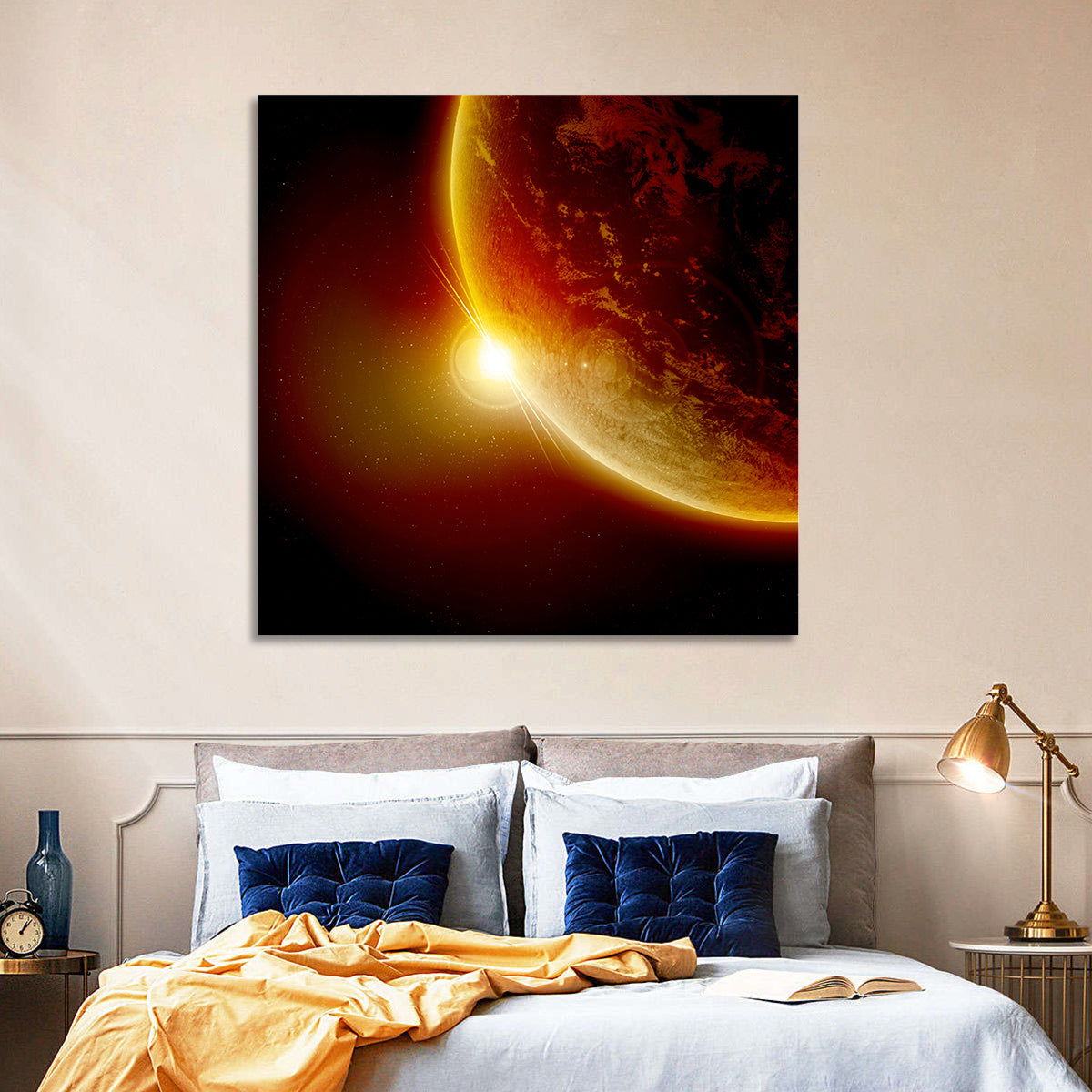 Red Planet Sunrise Limb Flare Wall Art in a room, square
