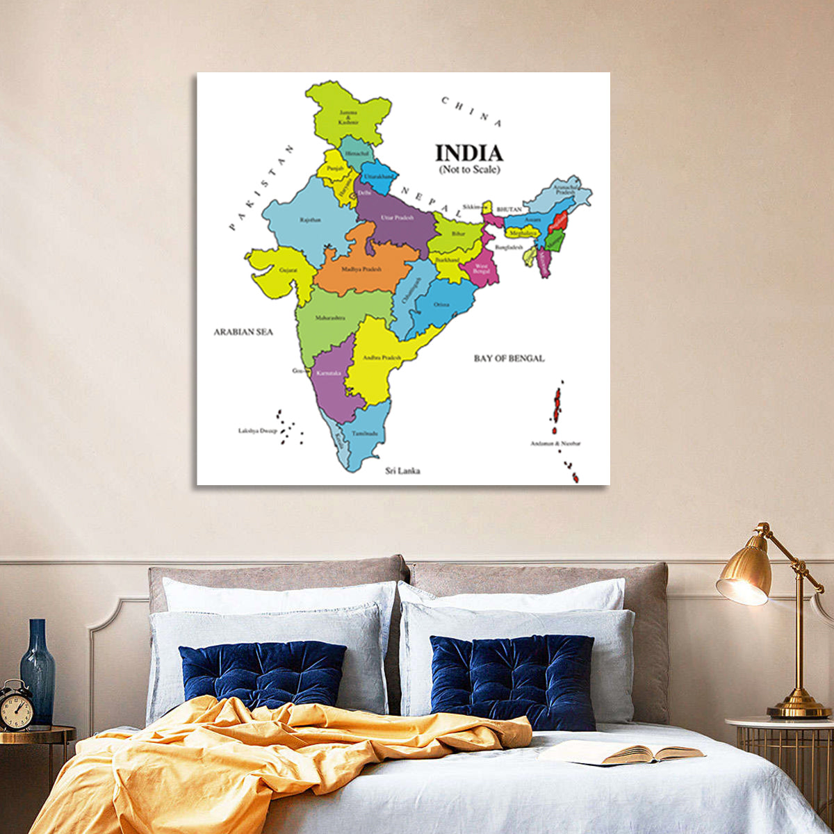 Colorful Political Map of India Wall Art