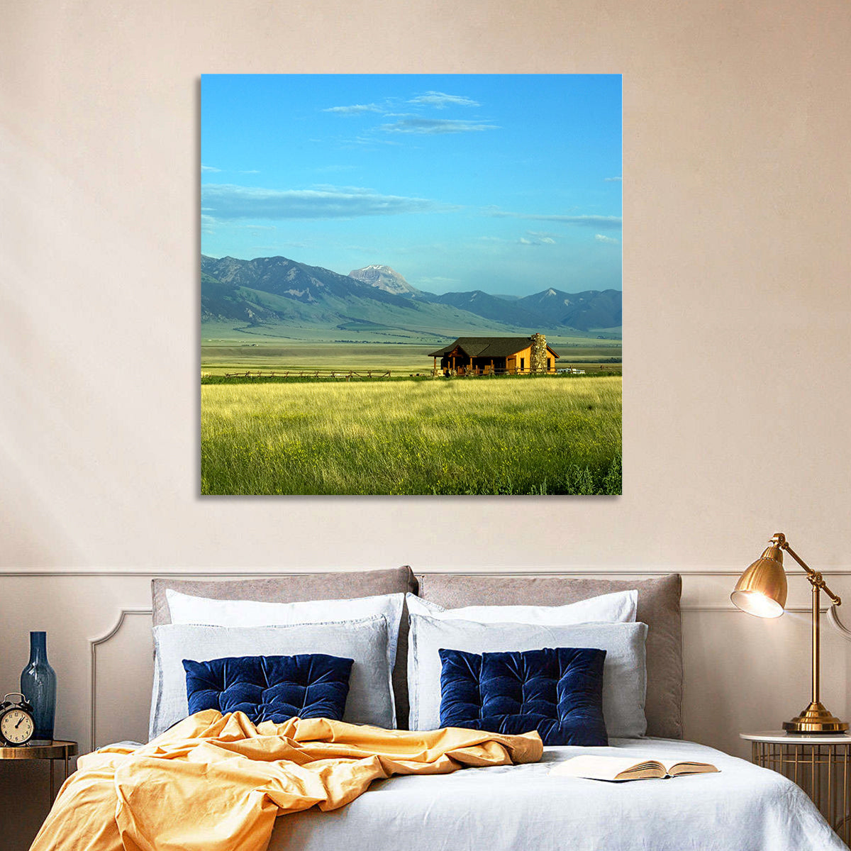 Montana Mountain Ranch Wall Art in a room, square
