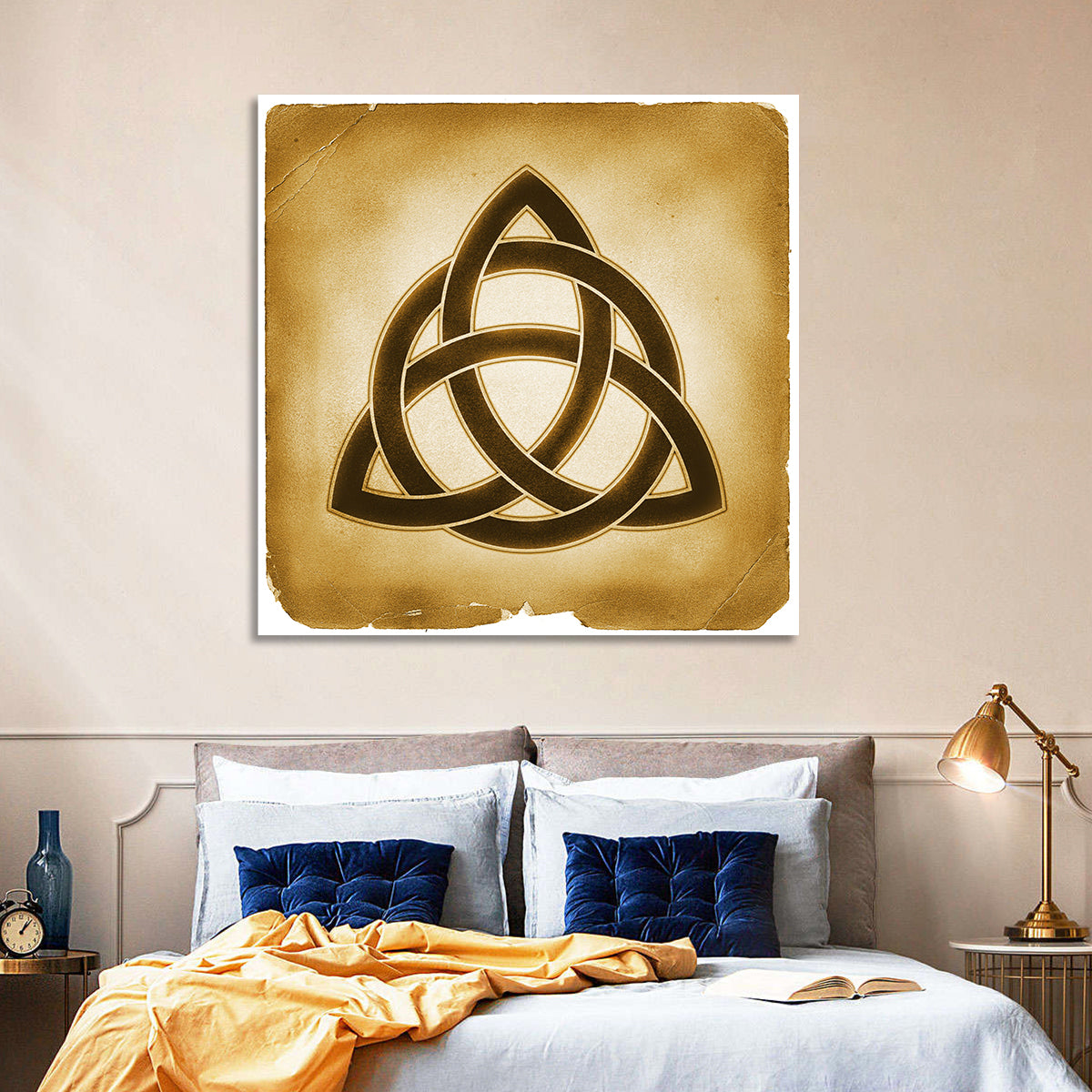 Embossed Trinity Knot Symbol Wall Art in a room, square