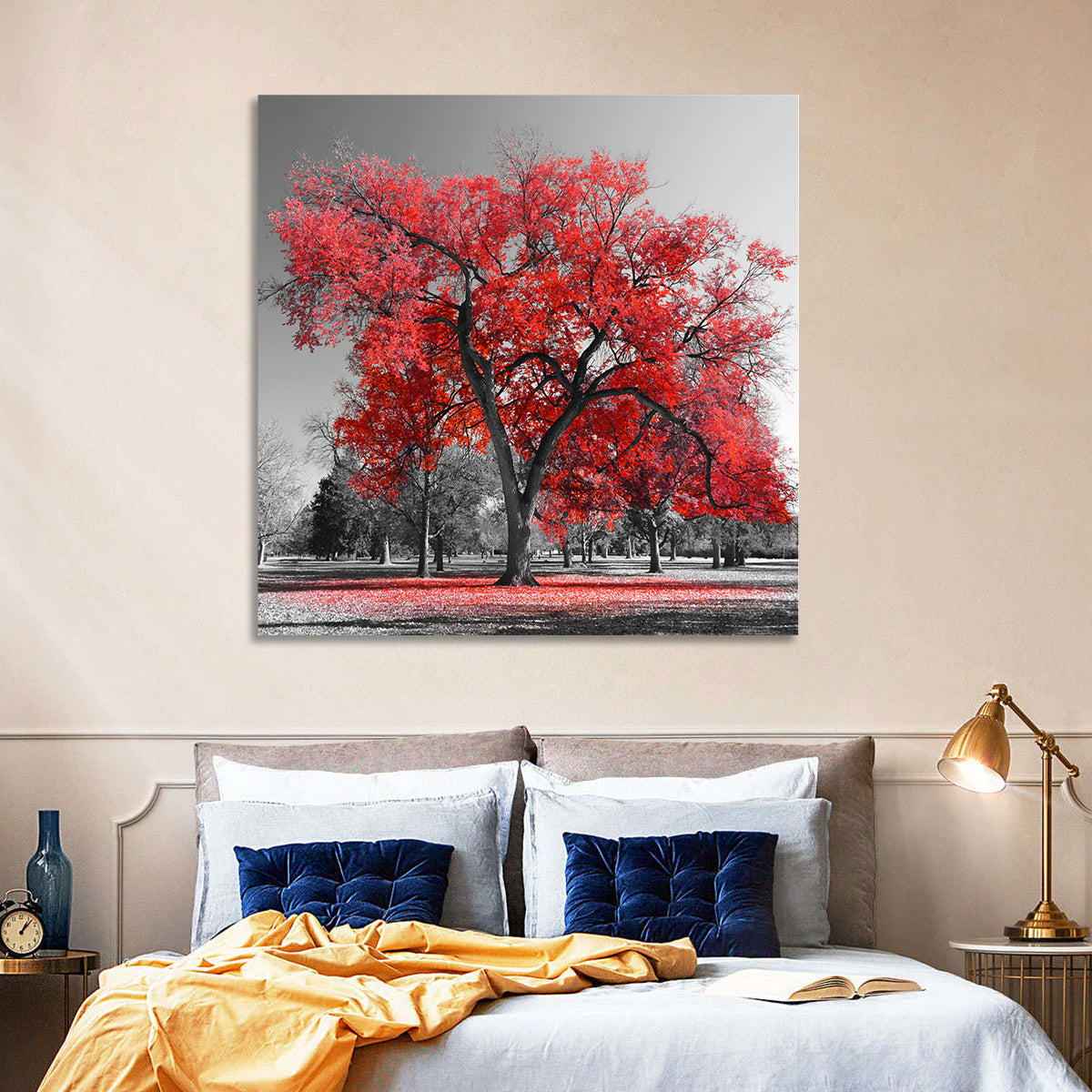 Winter Tree with Red Leaves Wall Art