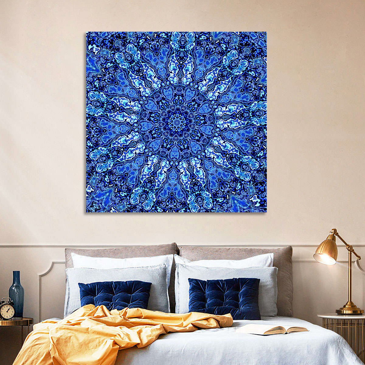 Blue Fractal Mandala Wall Art