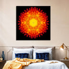 Radiant Red Kaleidoscopic Mandala Flower Wall Art