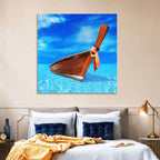Long-tail Boat in Blue Sea Wall Art