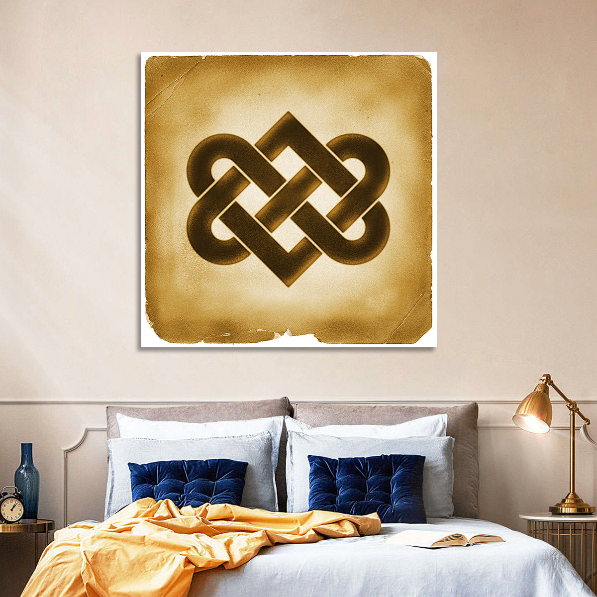 Gold Celtic Heart Knot Wall Art in a room, square