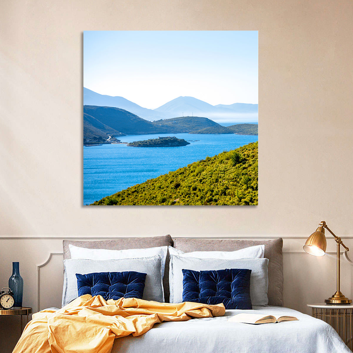Porto Palermo Bay with Ali Pasha Castle Wall Art in a room, square