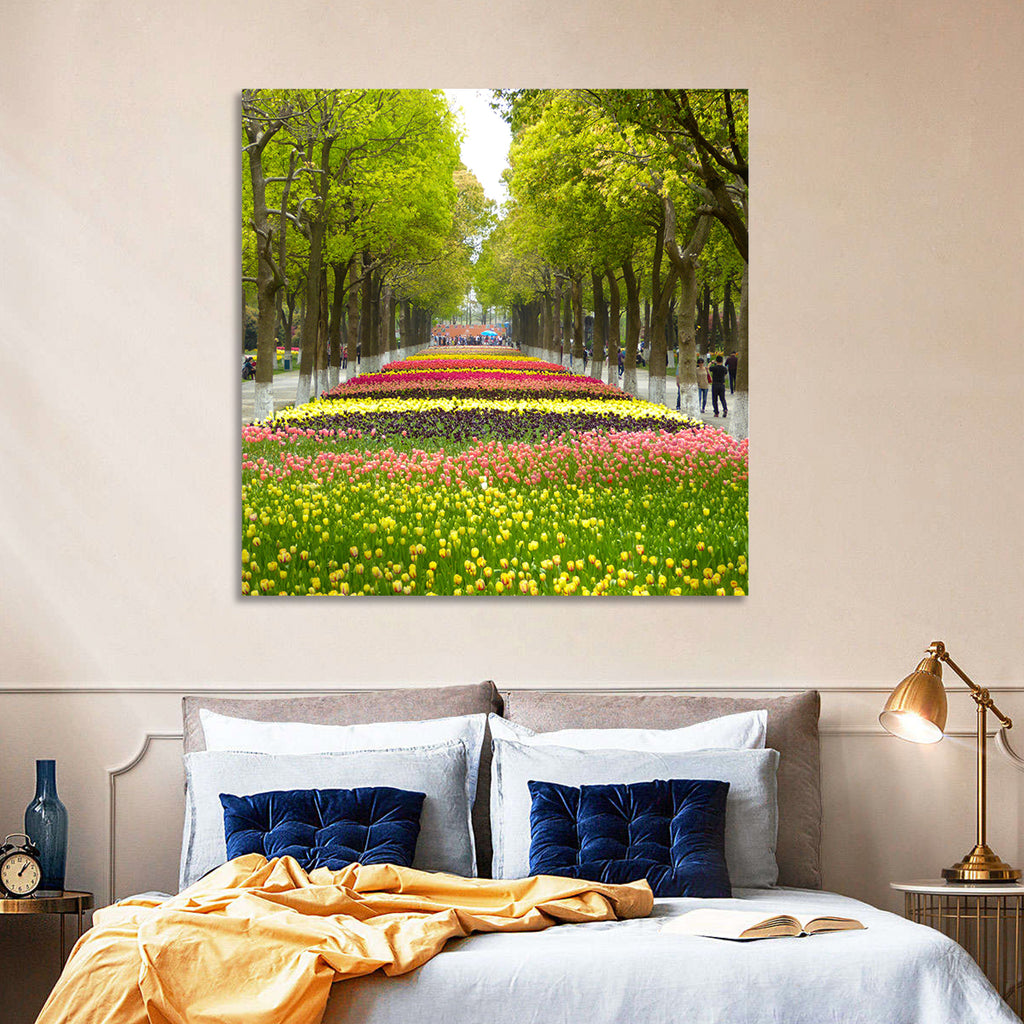 Tree-lined Tulip Garden Path Wall Art