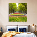 Tree-lined Tulip Garden Path Wall Art