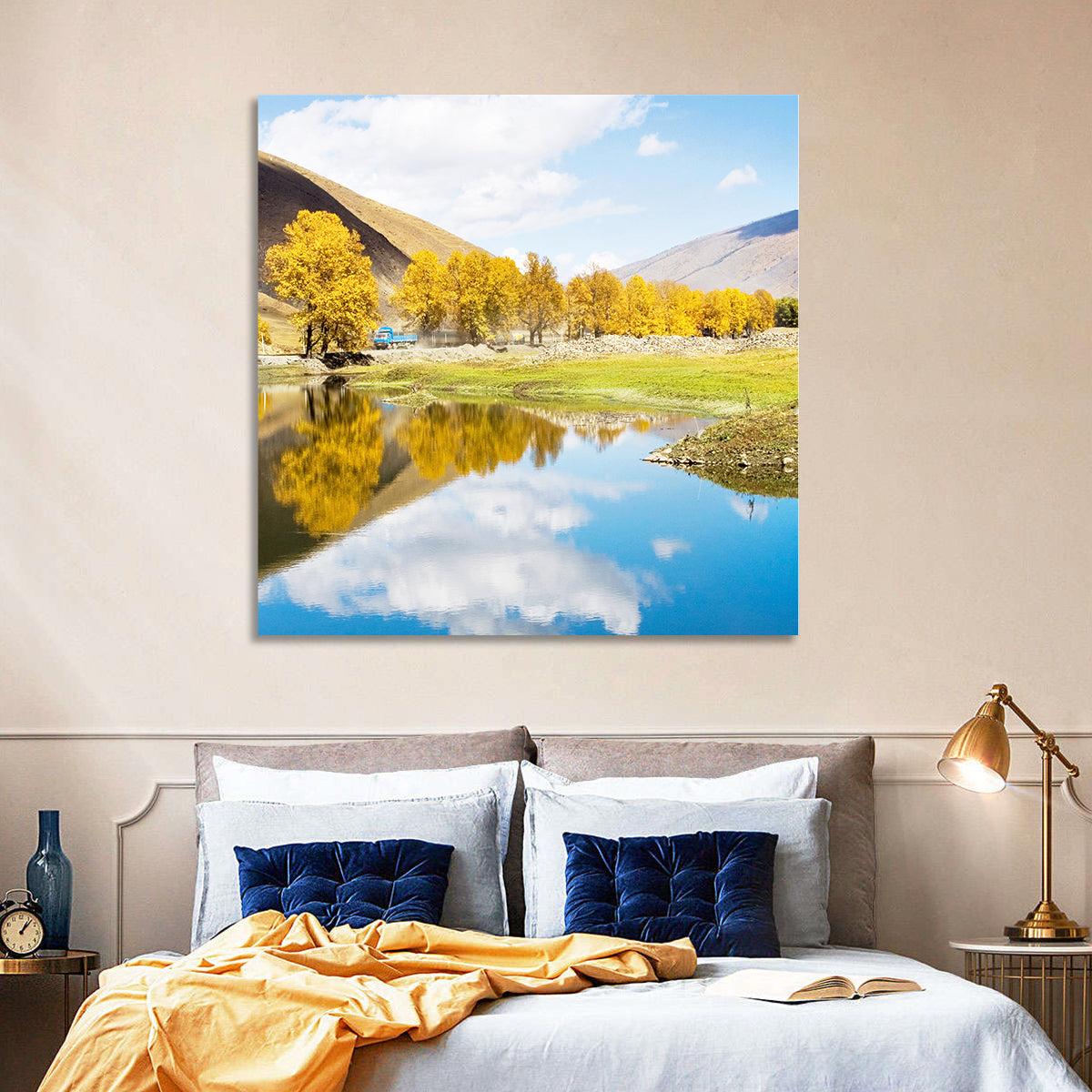 Chanxi Autumn Reflection Road Wall Art in a room, square