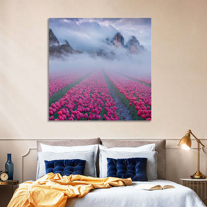 Foggy Tulips Field Wall Art