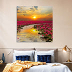 Golden Hour Lotus Field Wall Art