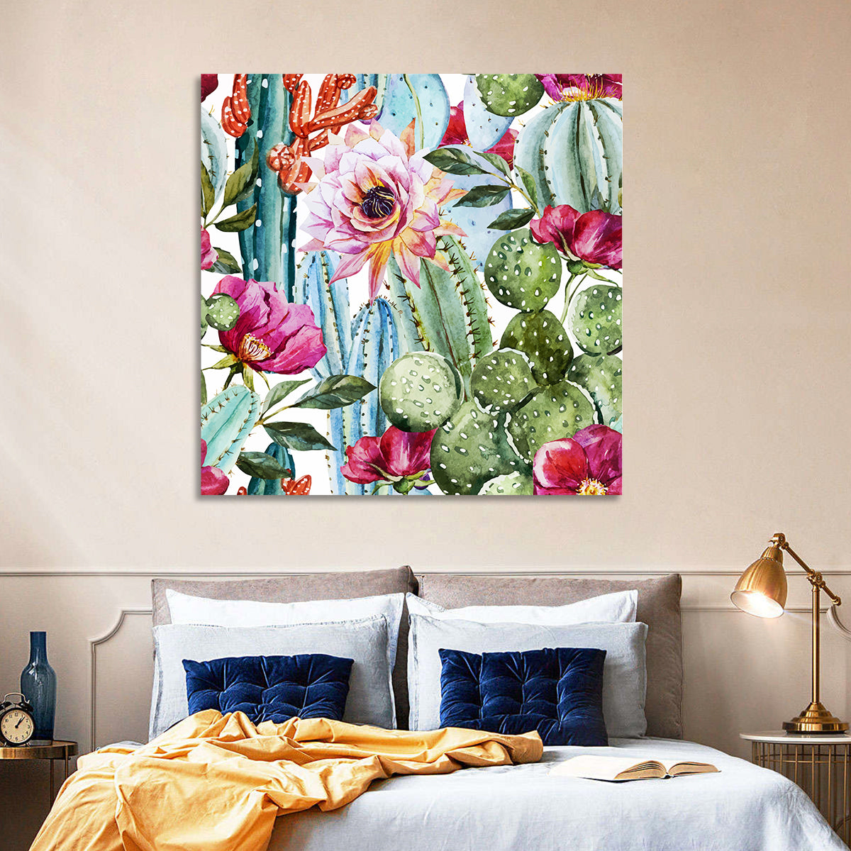 Watercolor Cactus Pattern Wall Art