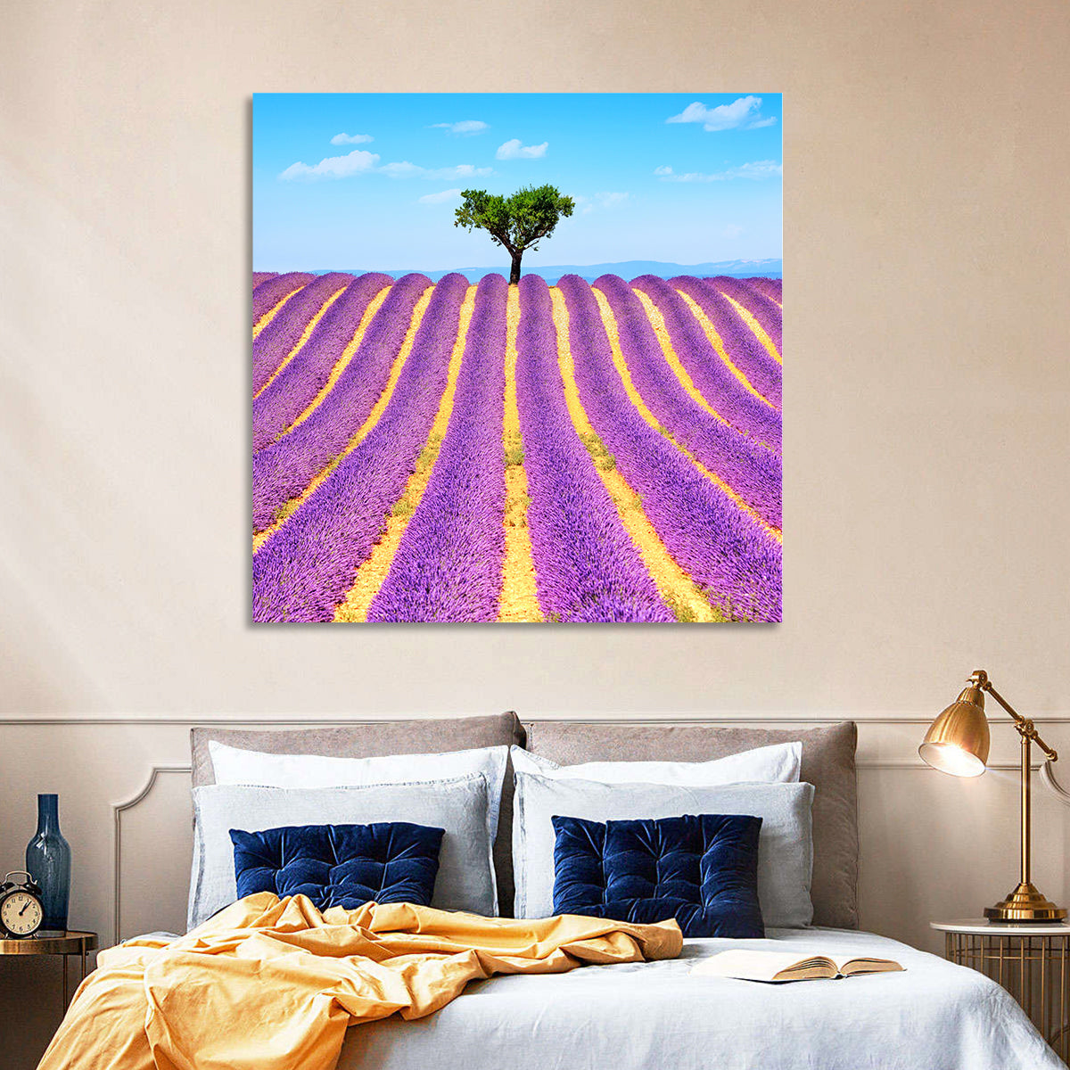 Lavender Field Wall Art in a room, square
