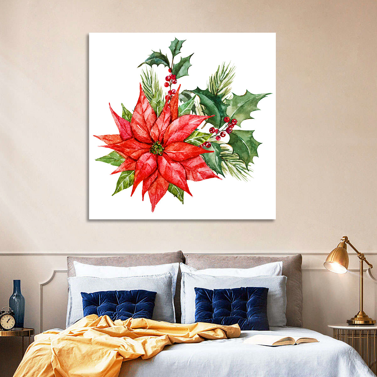 Christmas Poinsettia Watercolor Wall Art
