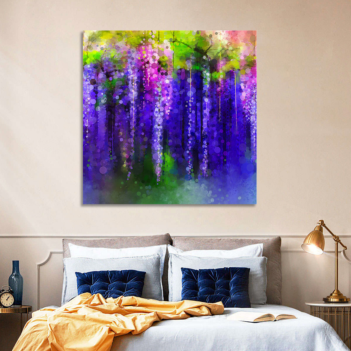 Dreamy Wisteria Vines Wall Art in a room, square