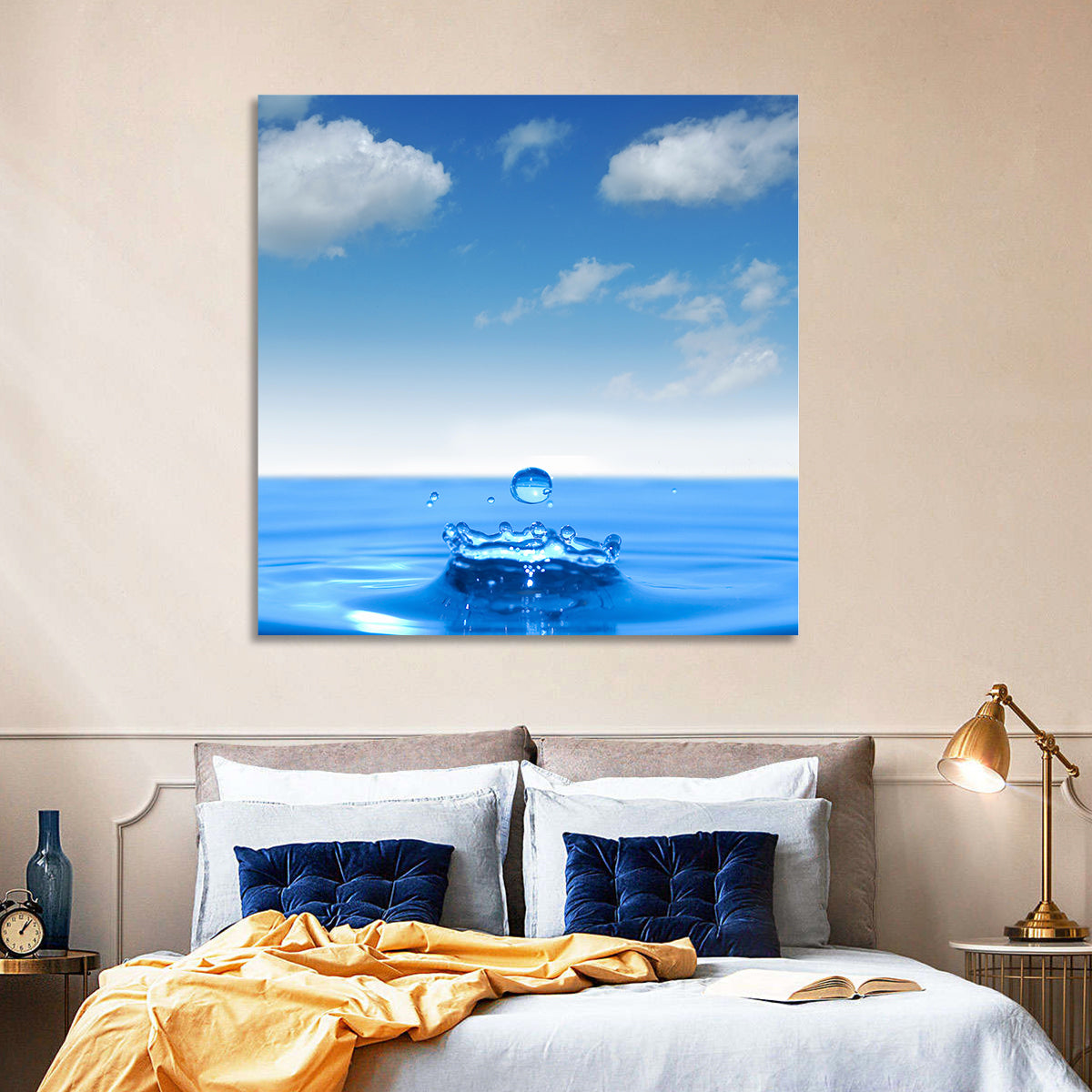 Ocean Water Drop Wall Art in a room, square
