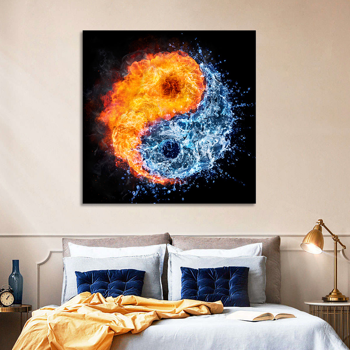 Fire and Water Yin Yang Wall Art in a room, square