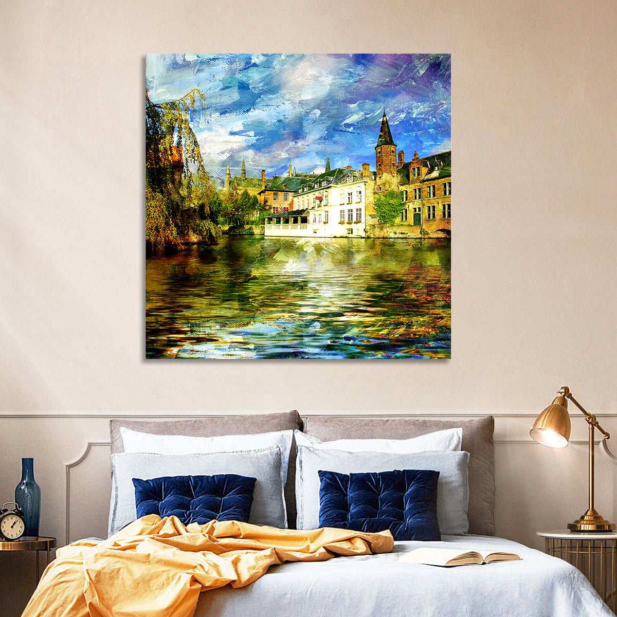 Dijver Canal, Bruges Wall Art in a room, square