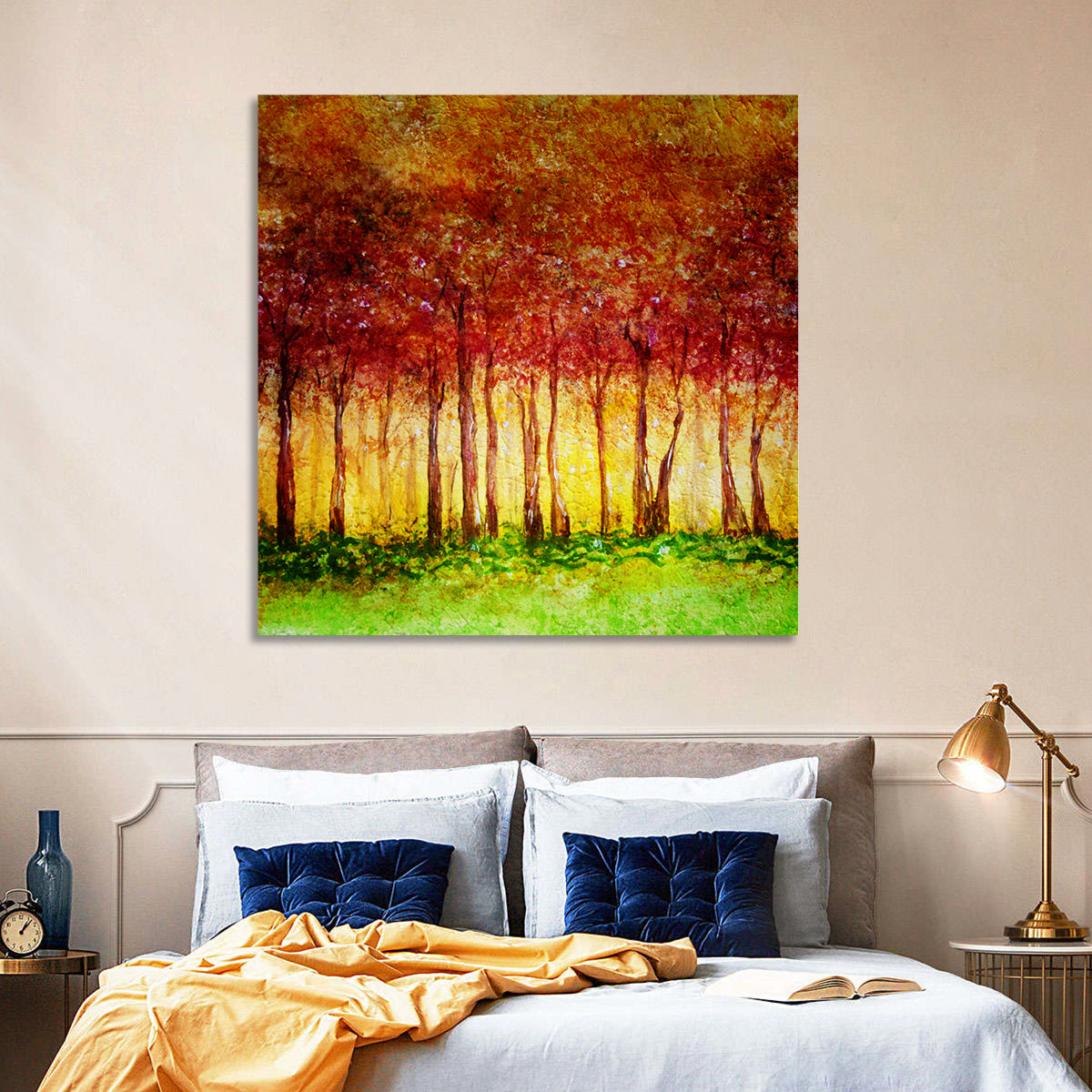 Autumn Tree Row Wall Art in a room, square