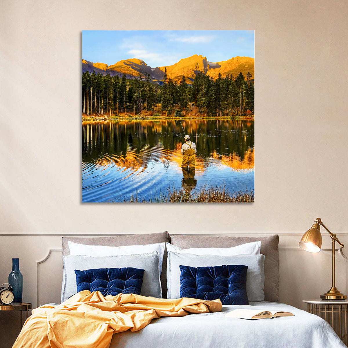 Sunrise Fishing at Sprague Lake Wall Art in a room, square