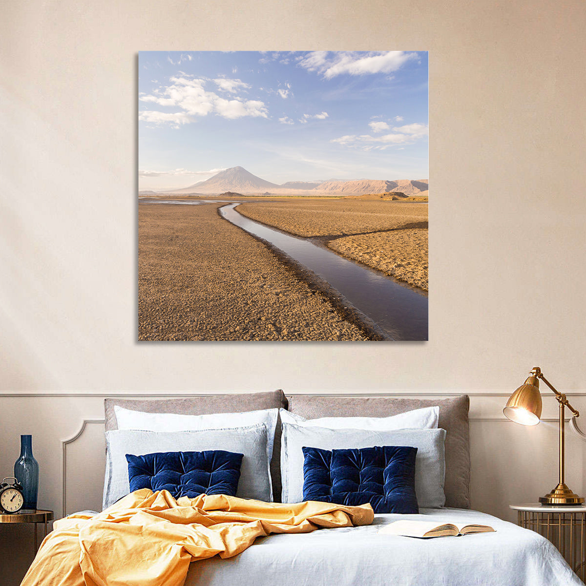 Lake Natron with Ol Doinyo Lengai Wall Art in a room, square