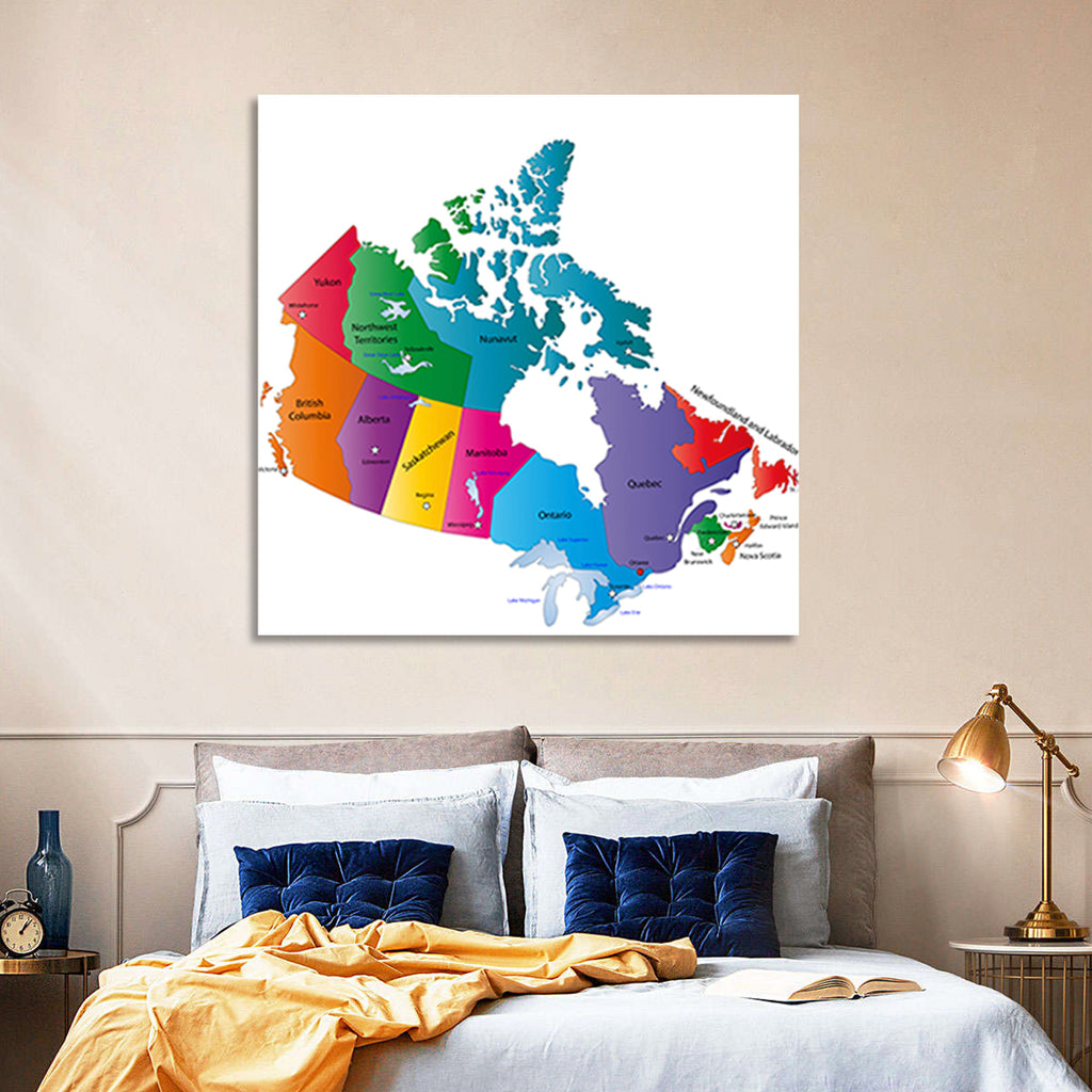 Colorful Canada Map Illustration Wall Art