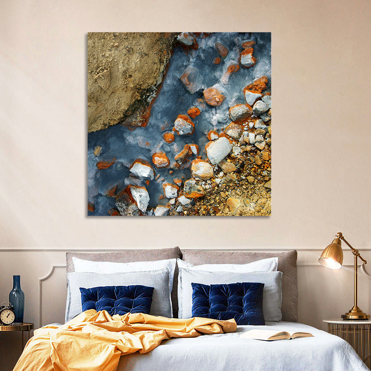 Milky Blue Geothermal Creek Wall Art in a room, square