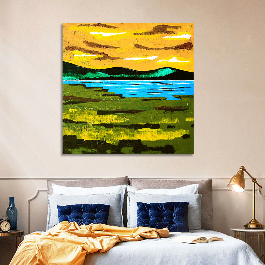Golden Hour Mountain Lake Abstract Wall Art