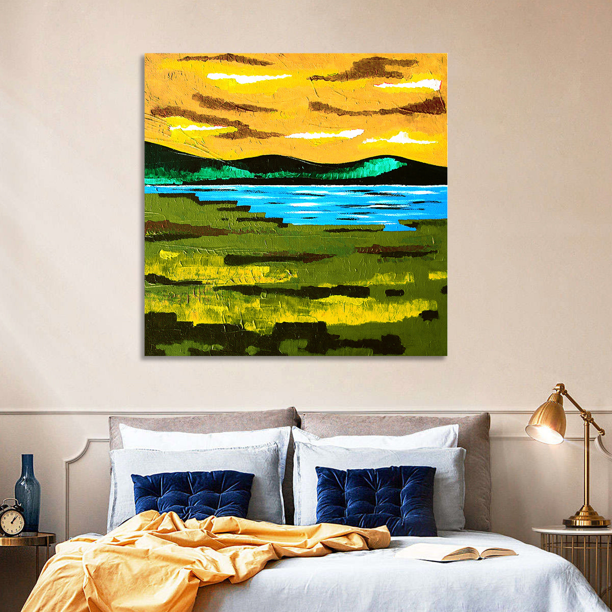 Golden Hour Mountain Lake Abstract Wall Art