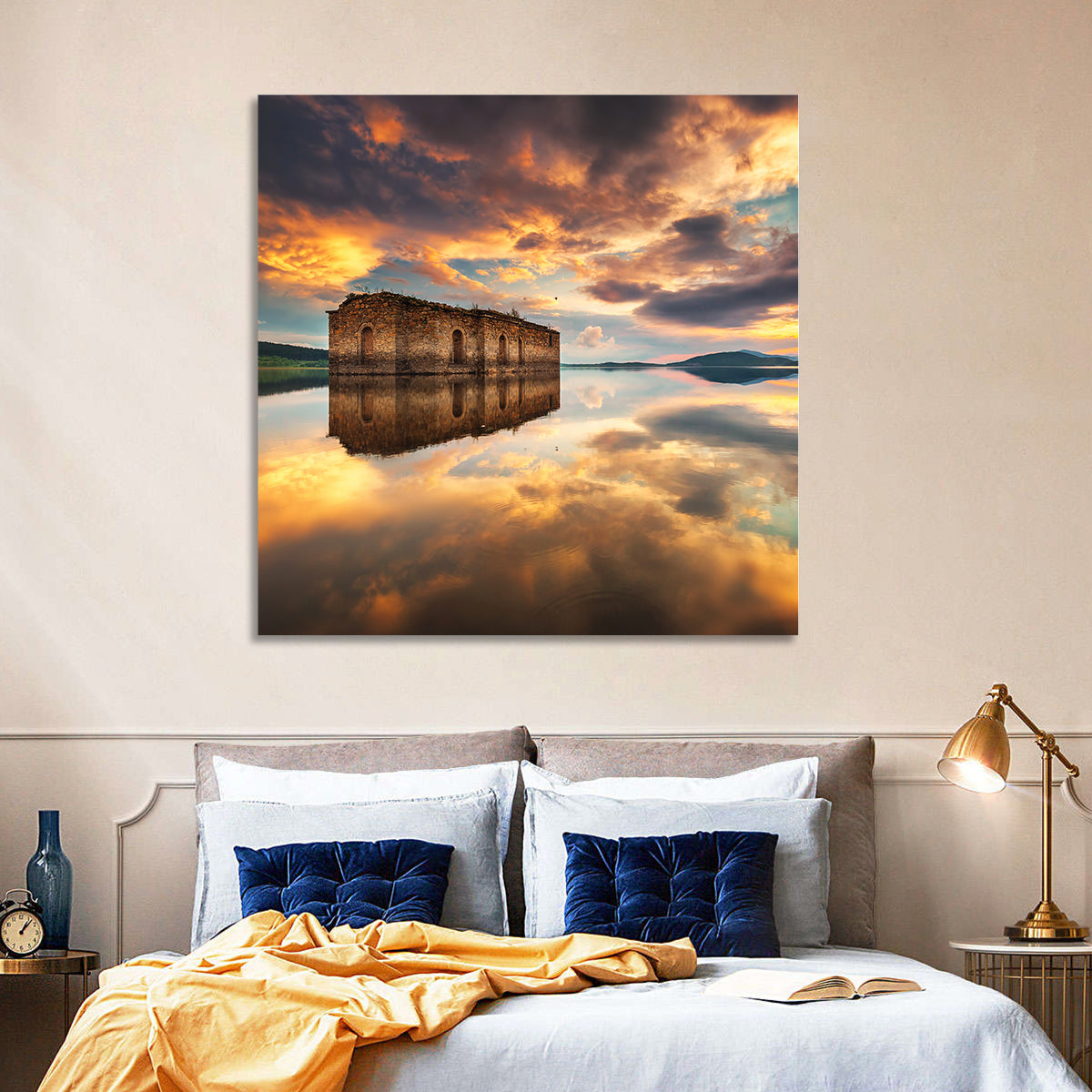 Sunken Church at Zhrebchevo Dam Wall Art in a room, square