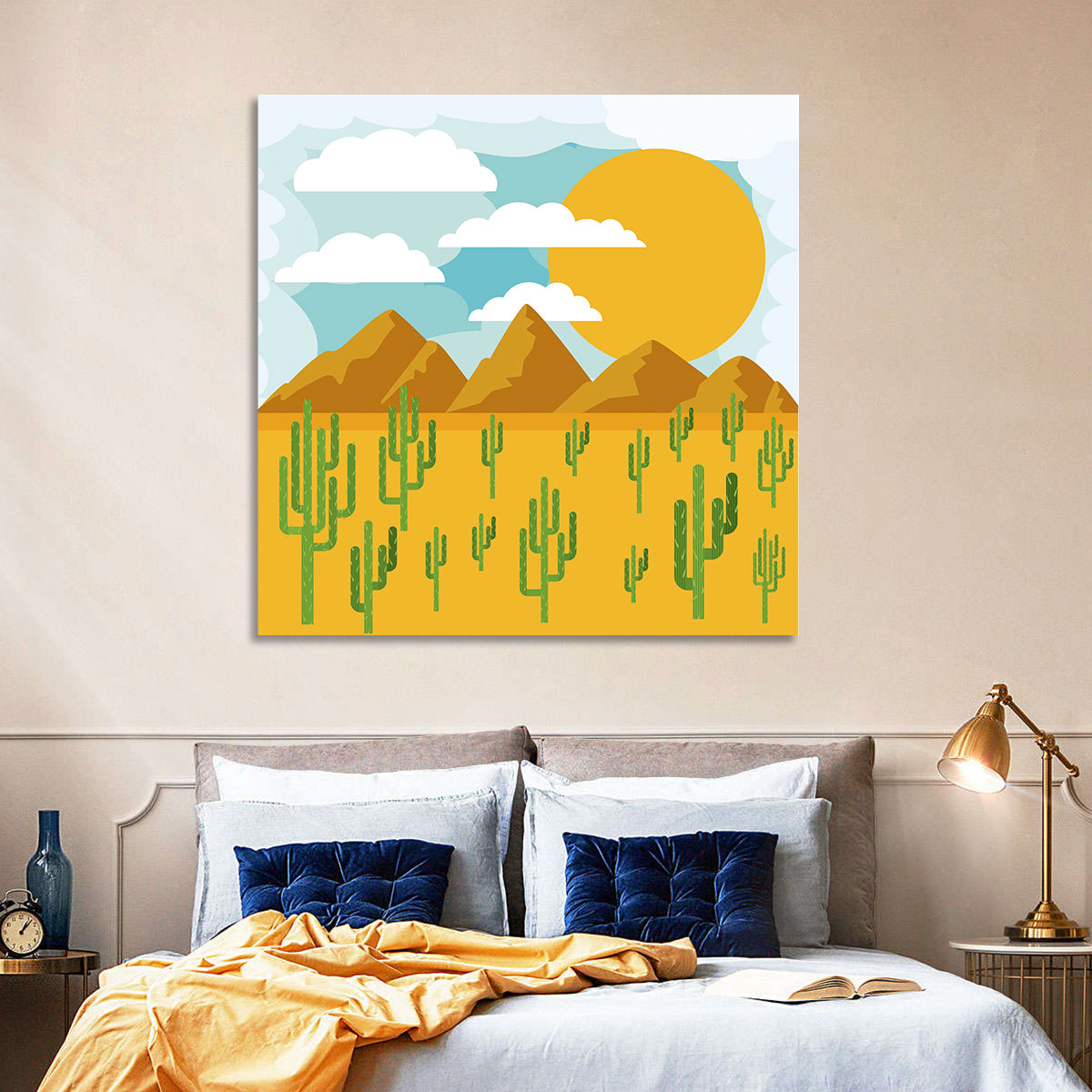 Sunny Desert Landscape Wall Art in a room, square