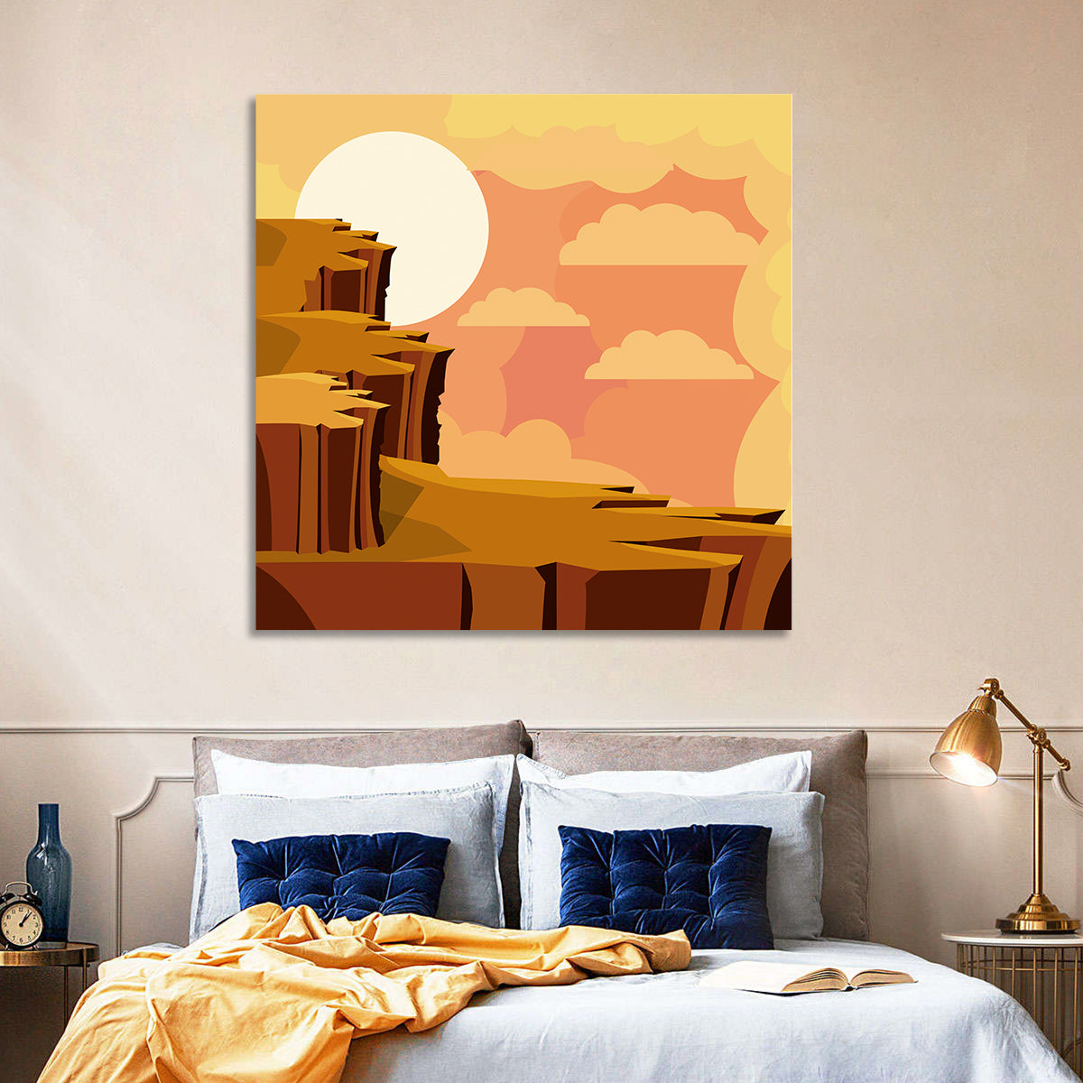 Geometric Canyon Sunrise Wall Art in a room, square