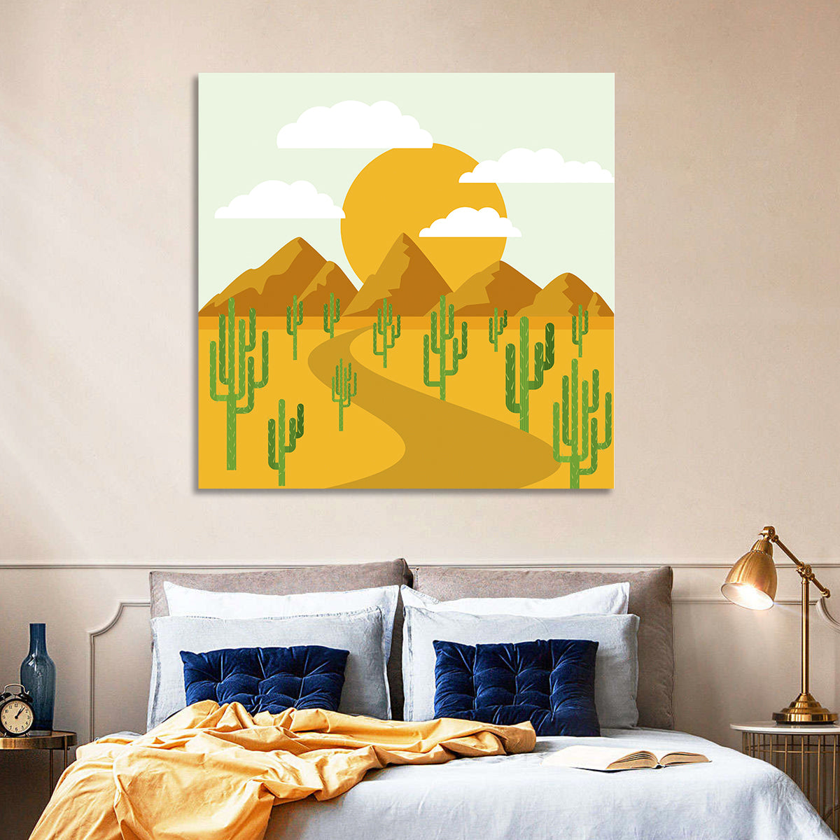 Cloudy Desert Road Wall Art in a room, square