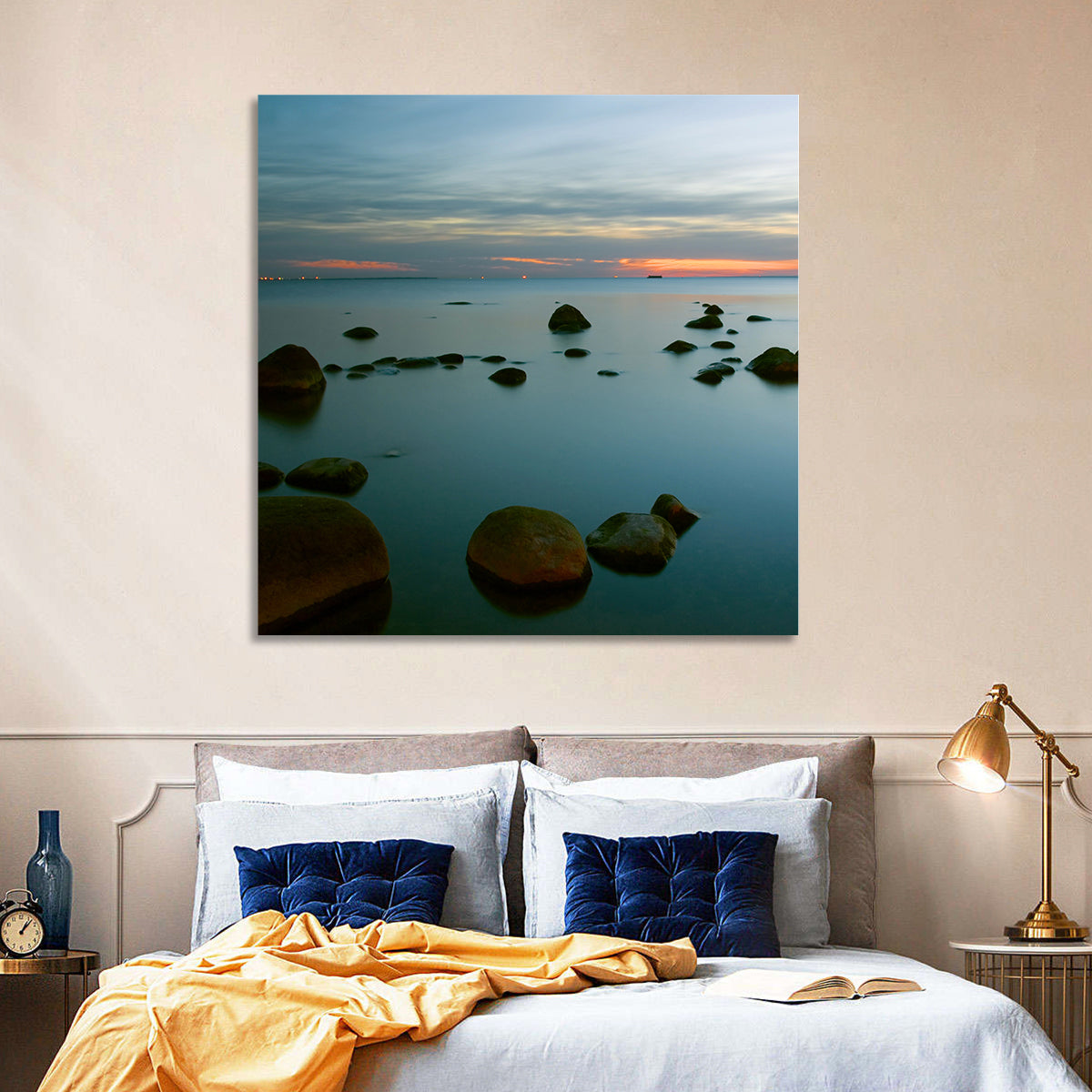 Baltic Sea at Twilight Wall Art in a room, square