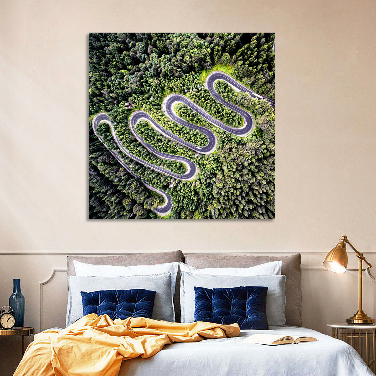 Serpentine Mountain Road Wall Art in a room, square