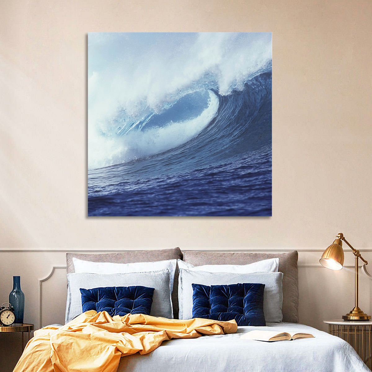 Powerful Breaking Wave Wall Art in a room, square