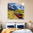 Red Alpine Train at Eiger Wall Art