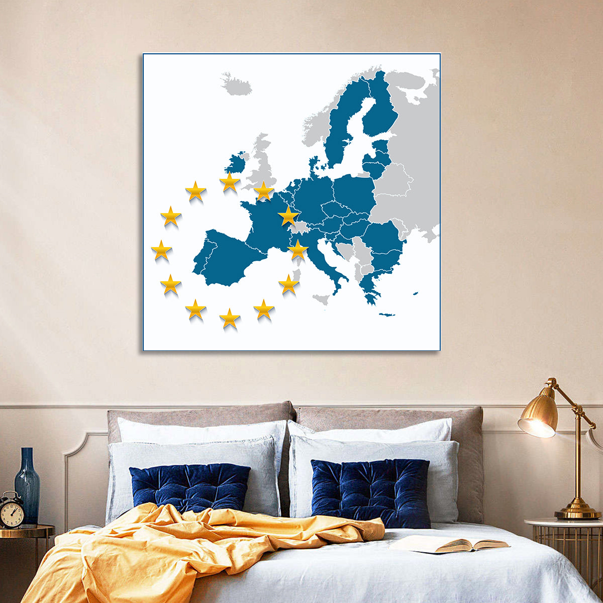European Union Map with Stars Wall Art