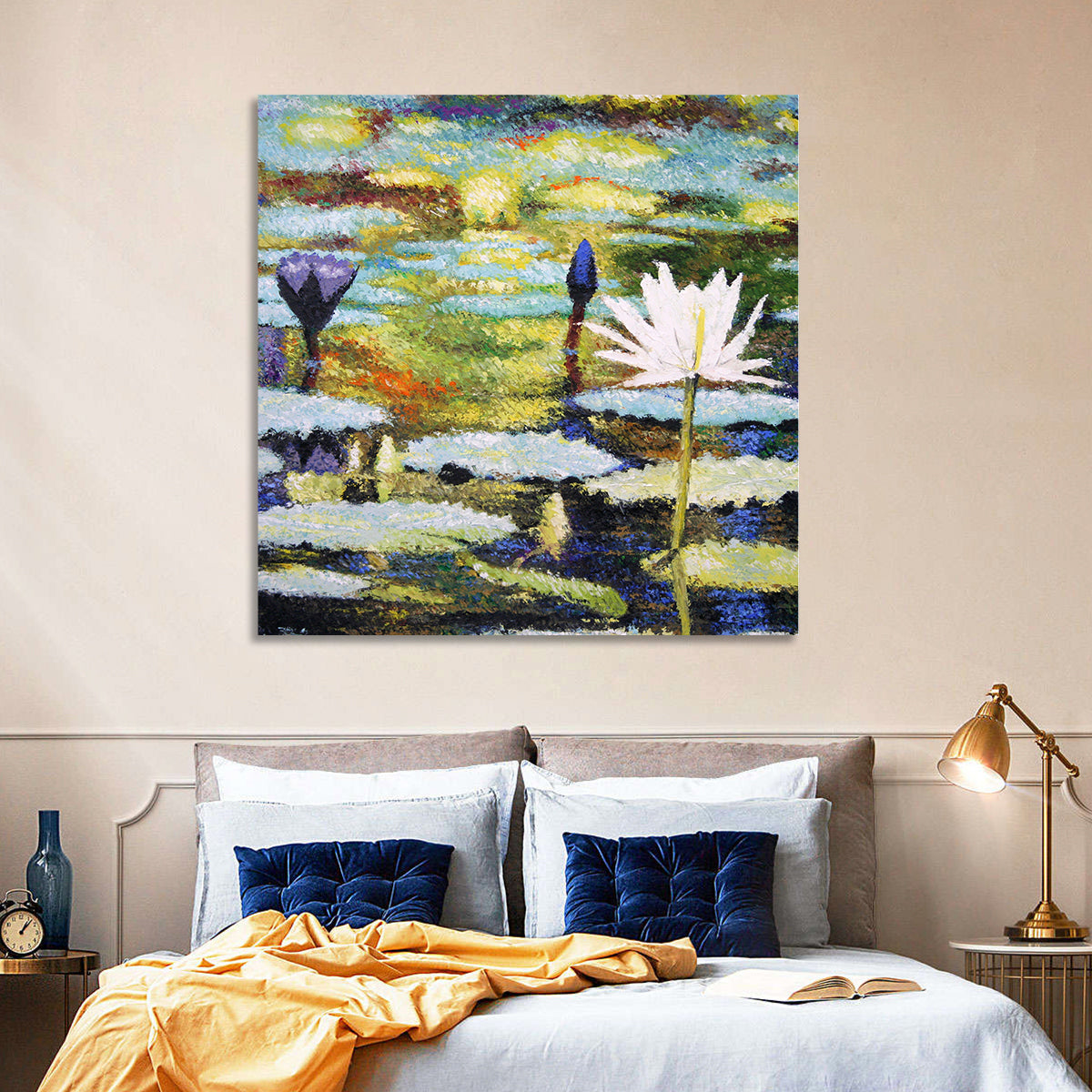 Impressionist Water Lilies Study Wall Art in a room, square