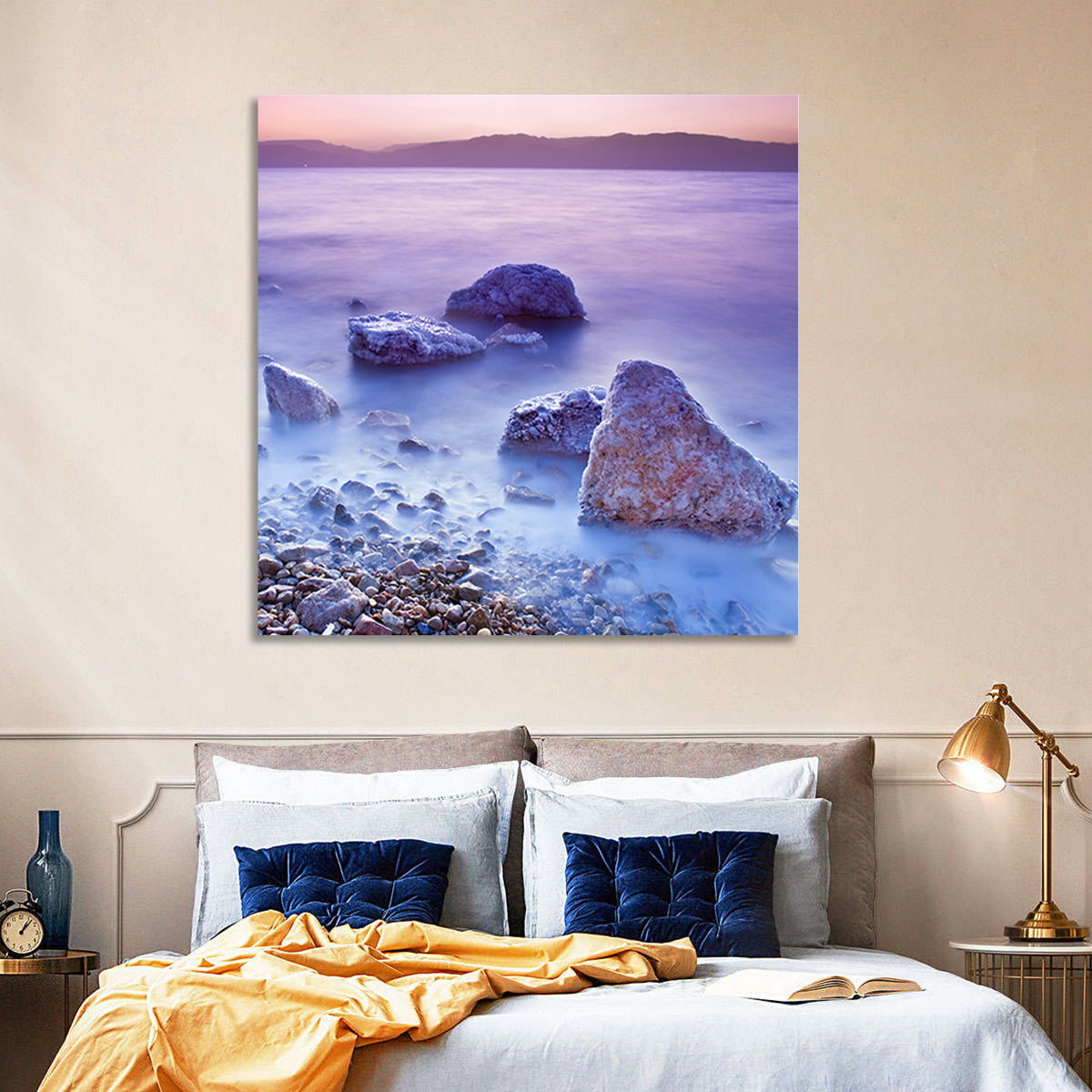 Dead Sea Salt Rocks at Dawn Wall Art in a room, square