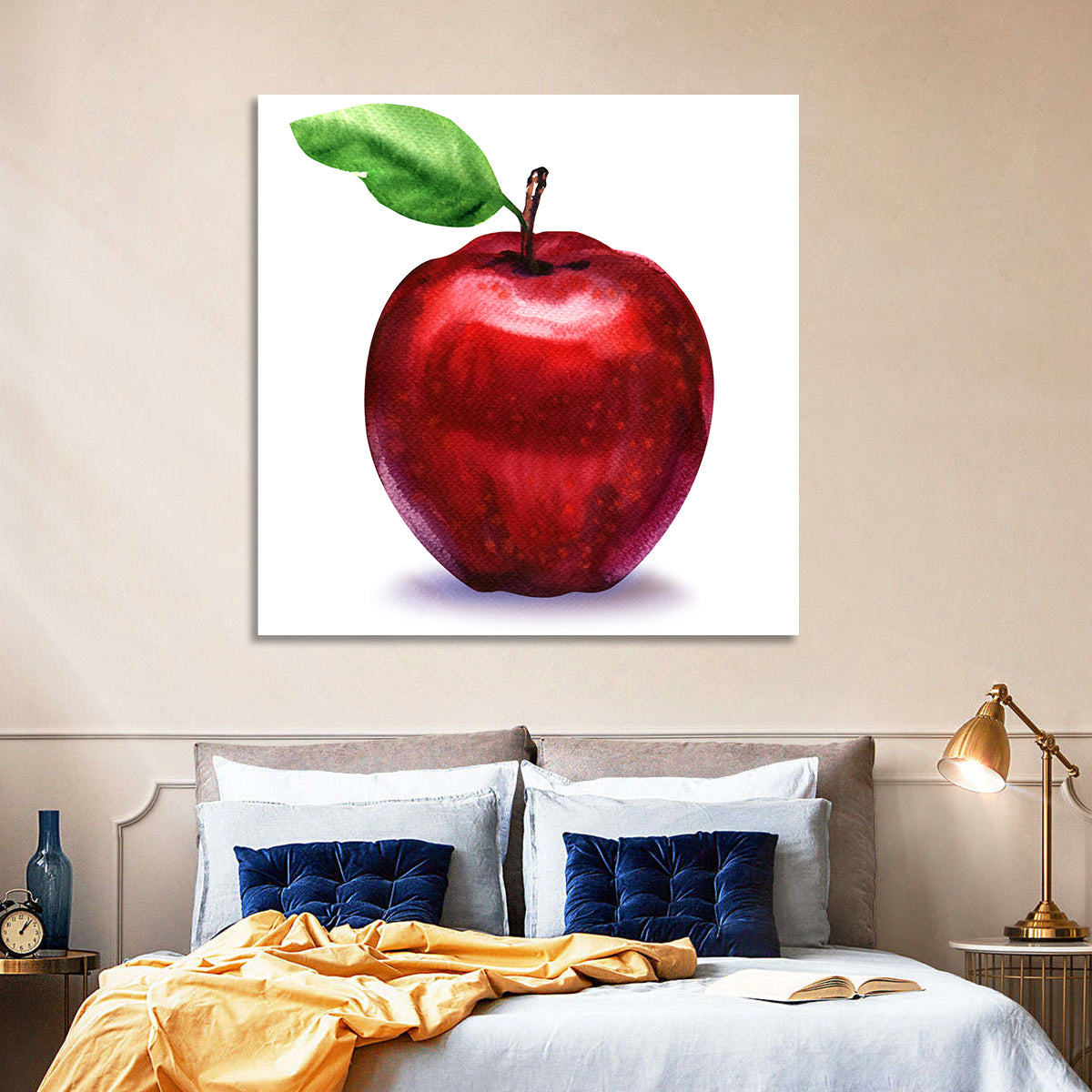 Red Apple Watercolor Wall Art in a room, square