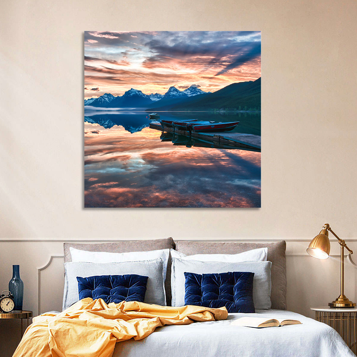 Lake Mcdonald Sunrise Wall Art in a room, square