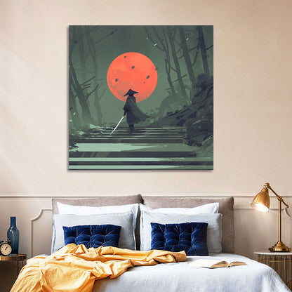 Samurai & Moon Wall Art