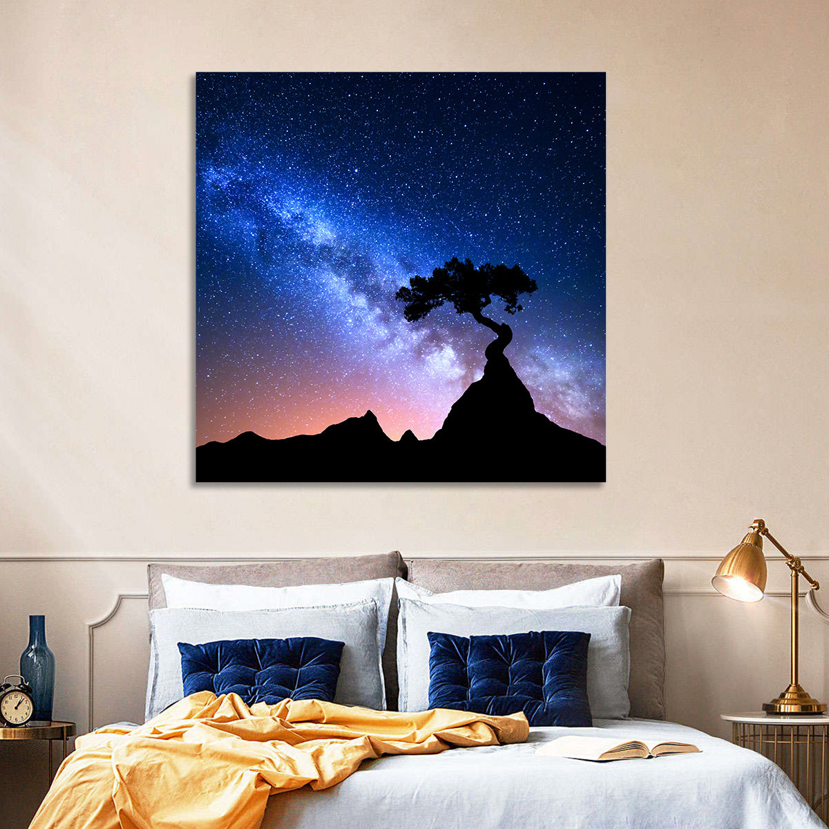 Milky Way Over Mountain Ridge Wall Art in a room, square