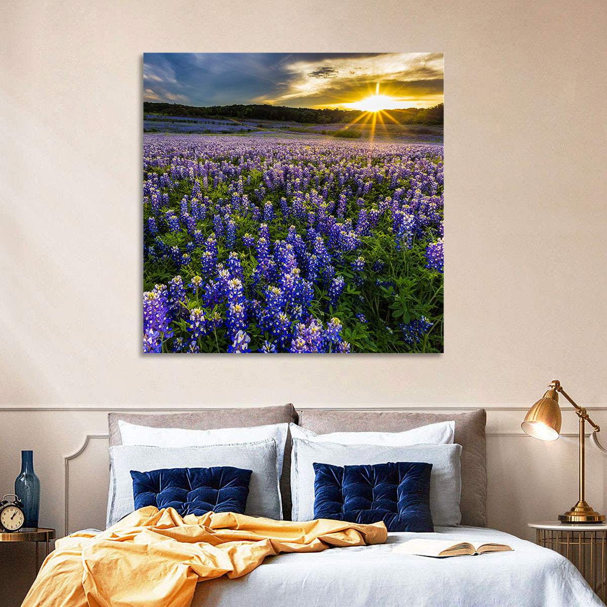 Texas Bluebonnet Field at Sunset Wall Art