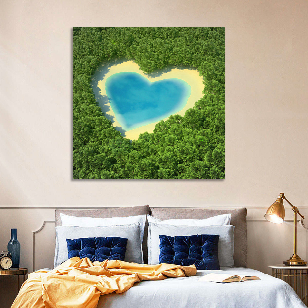 Heart-shaped Pond Aerial View Wall Art in a room, square