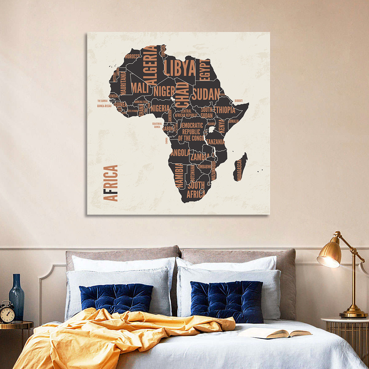Typographic Africa Map with Country Names Wall Art in a room, square