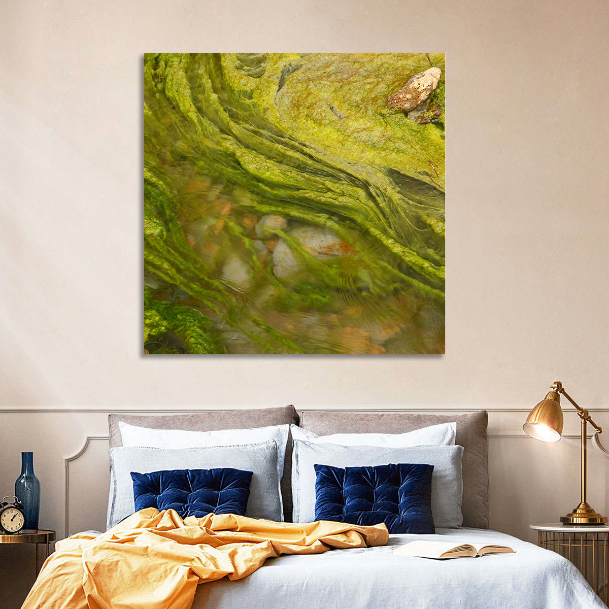 Macro Algae Stream Wall Art in a room, square