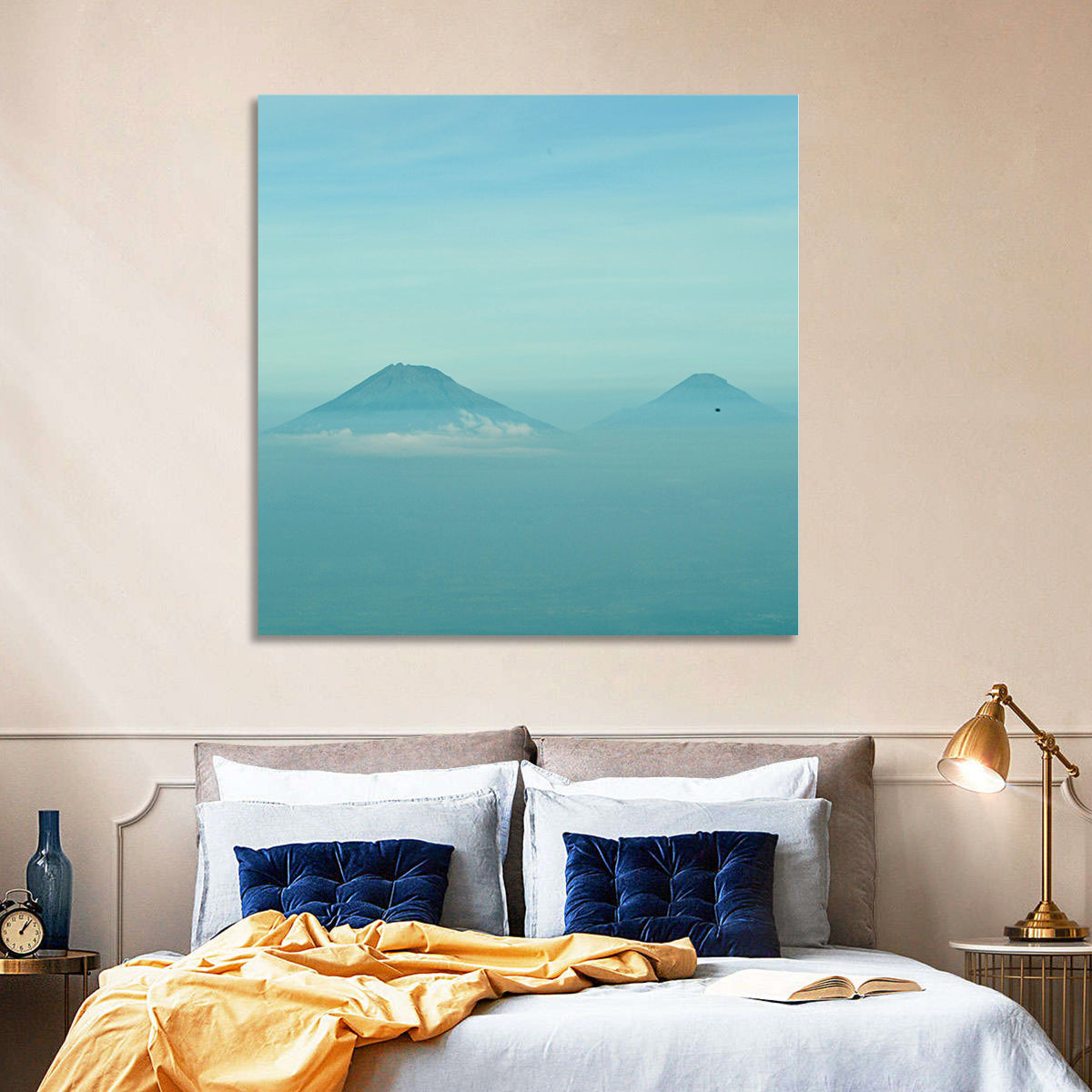 Sumbing and Sindoro Volcanoes Wall Art in a room, square